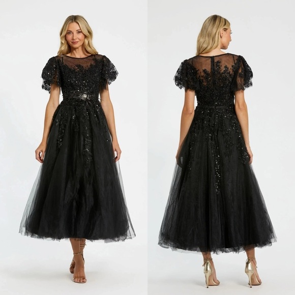 Mac Duggal 20362 Embellished Flutter Sleeve Bow Waist A Line Dress Size 10 NWT